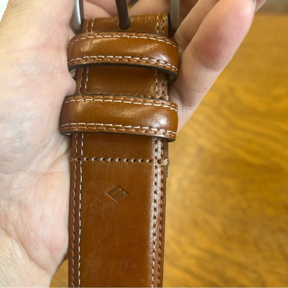 Joseph Abboud Camel Tan Leather Dress Belt 44/110 Brushed Nickel Buckle Classic